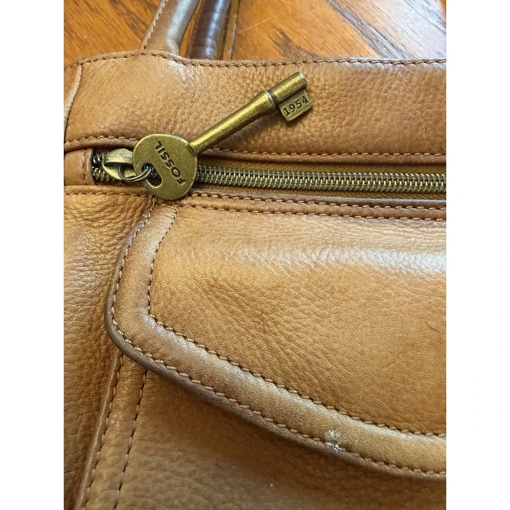 Vintage Fossil Caramel Brown Pebbled Leather Purse Shoulder Bag Crossbody #75082